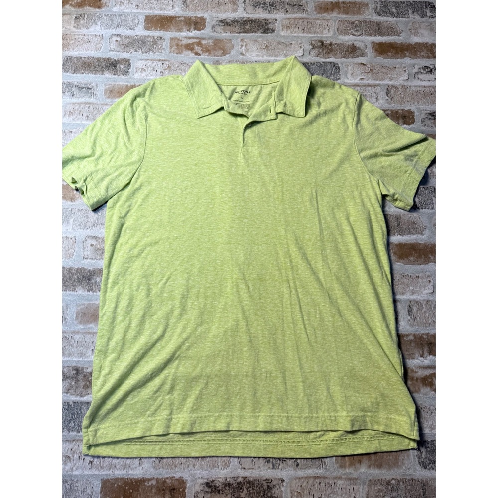 Arizona Jean Co Mens Polo Shirt Large Lime Green Heather Short Sleeve Casual Top